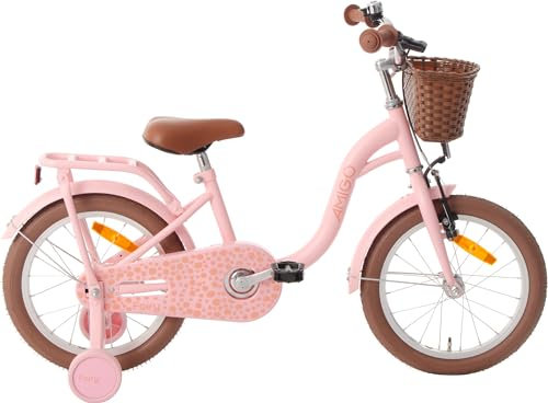 AMIGO Fairy - Kinderfahrrad Mädchen - 16 Zoll - Mit Stützräder, Rucktrittbremse und V-Brake - ab 4-6 Jahr - Lachsfarben