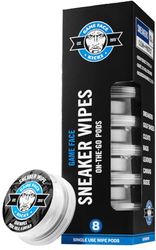 Game Face Grooming Sneaker Cleaner - On-The-Go Shoe Cleaning Wipes | Clean Shoes Anywhere | Use on Leather, Nylon, Canvas & More | 16 Count of Portable/Convenient Wipes