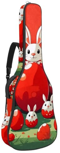 Universal Gitarrentasche für 40/41/42 Zoll Akustikgitarre mit Zubehörfach Rot Osterhase Ei, mehrfarbig, 42.9x16.9x4.7 in, Gitarrentasche