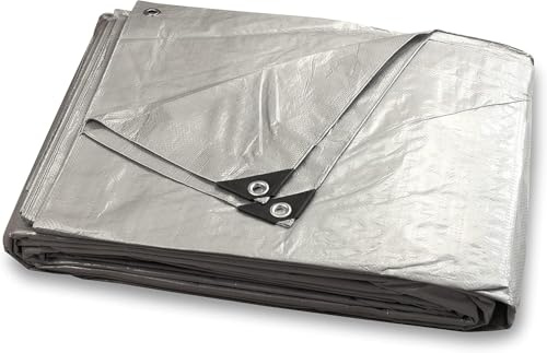 Tarpaulin Cover, Waterproof, Weatherproof, Frost-Resistant, UV Protection, Universal, Multipurpose, Groundsheet, Camping, Boating, Hiking (SILVER, 6 x 10 m)