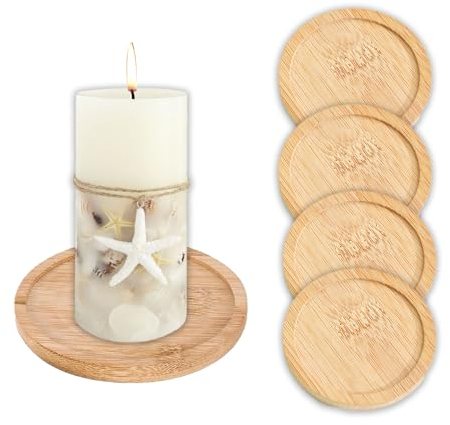 Bolosa 4 Stück Kerzenteller, Kerzenhalter, Kerzenuntersetzer, Kerzenständer Holz für Kerzen, Kerzenhalter Holz für Kerzen Kerzenständer für Hochzeit Haus Dekotablett 6,5 cm