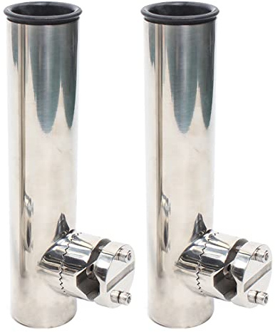 KumuJ Bootsrutenhalter, Edelstahl Angelrutenhalter Rotierbar, Rutenhalter für Boote, 2X Edelstahl, Angelrutenhalter für Reling (19-25mm), Für Boote, 360-Grad-Drehung, Bootsrutenhalter