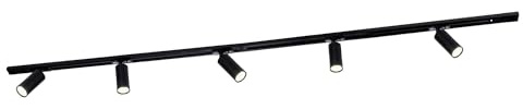 Ledvion - Sistema di Binario, 2m, Binario Monofase, Senza lampada GU10, Nero, 5x spot GU10 orientabili, Plafoniera led soffitto, lampadario cucina, faretti led, plafoniera moderna