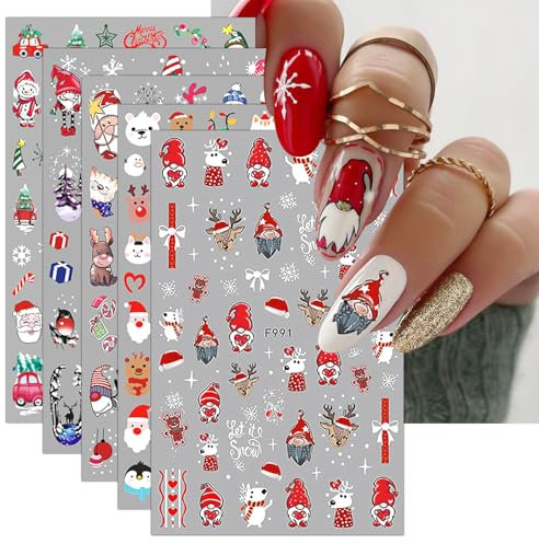 JMEOWIO Nagelsticker Weihnachten 10 Blatt Nail Art Sticker Selbstklebend Nagelaufkleber Schneeflocke Winter Urlaub süß Dekoration Nageldesign Zubehör