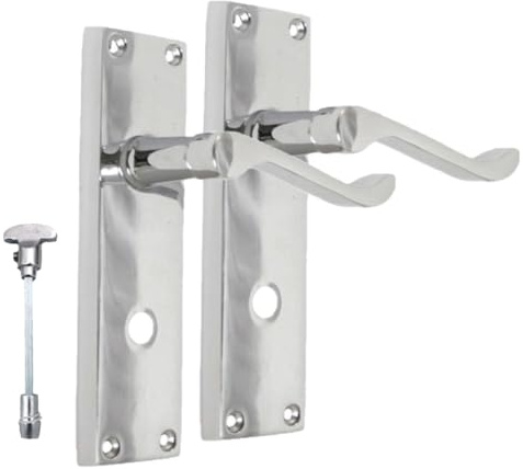 Epsom Door Handle Chrome Bathroom Door Handle with Privacy Lock Set - Victorian Style Internal Thumb Turn Latch for Interior Doors Polished Chrome Door Handles (Pair of Bathroom Handles)