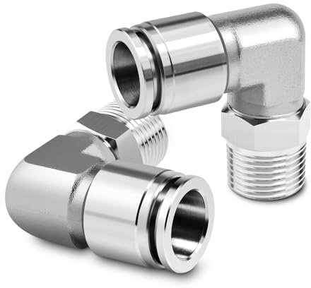 TAILONZ PNEUMATIC Raccordi a gomito in acciaio inox 304 filettatura maschio 6 mm OD tubo x 1/8 BSP push-in PL6-01 (confezione da 2)