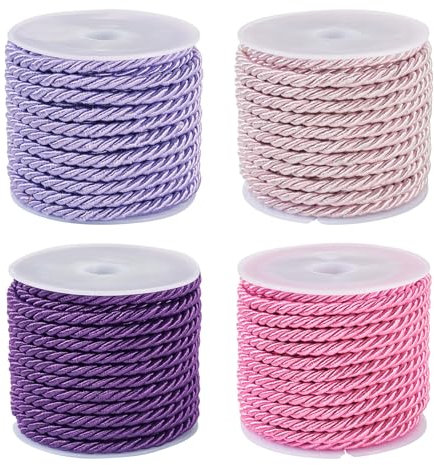 Beadthoven 3 mm geflochtene Kordel aus Polyester, dekorative Schnur, handgefertigt, Makramee-Seil für Vorhang-Raffhalter, Geschenktüten, Seilgriffe, Heimdekoration, Ehrenschnur, 4 Rollen, 5 m / Rolle