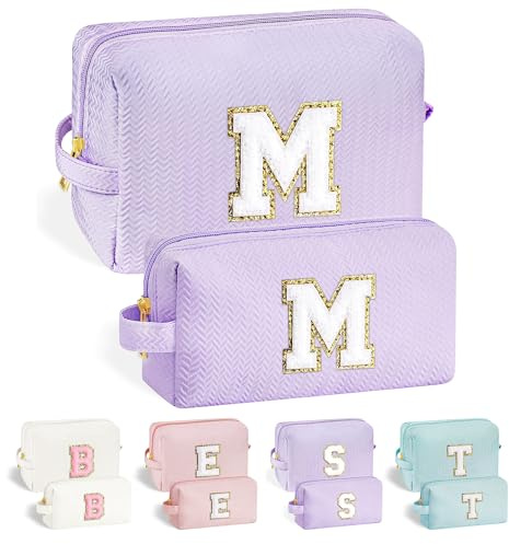 Parima Mutter Geschenk - 2 Stück Lila Kosmetiktasche Buchstaben M Schminktasche Personalisierte Geschenke für Mama Frau Frauen Geschenke für Mutter Mädchen Freundin Buchstaben M Kosmetiktasche