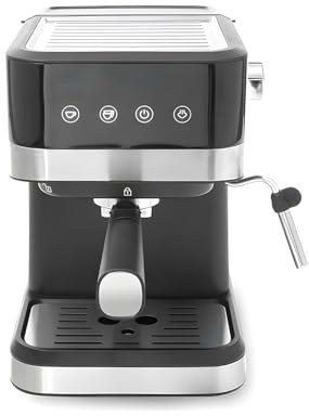 Wintem Macchina del Caffè in Plastica e Acciaio1050W 1,5L in Nero - Doppio Filtro in Metallo - Funzione Montalatte Innovativa - Ugello Vapore Staccabile Pratico e Facile da Pulire