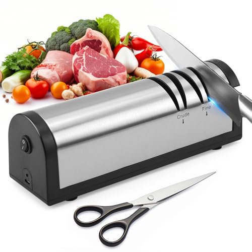 Electric Knife Sharpener Rechargeable Stainless Steel Kitchen Knives Sharpeners 2-Stages Sharpening Polishing for Scissors Knives Quick Sharpening Polishing