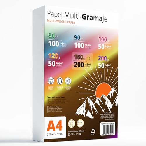 Hojas A4, Papel Multi-Gramaje para Impresora, Escribir, Dibujar o Manualidades, Folios Blancos, Papel A4 para Uso Doméstico, Escolar o Empresarial - Ofituria (Pack Multi-Gramaje 160gr+)