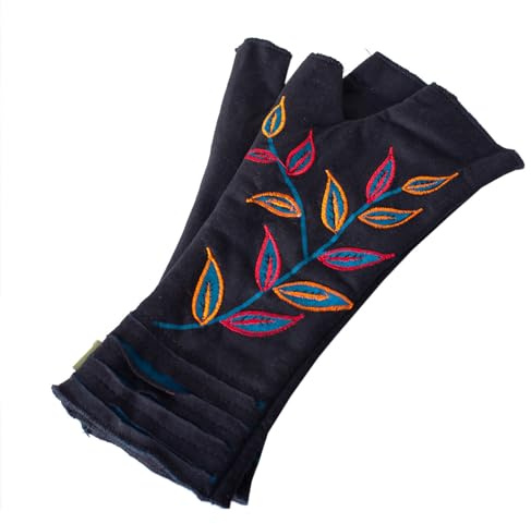 Vishes - alternative Bekleidung - Bestickte Damen Handschuhe Stulpen mit Daumen Fleece Gefüttert