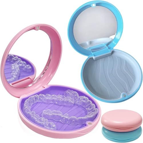 Boite Appareil Dentaire,2 Pièce Boîte de Prothèse,Boîte de Rangement pour Prothèses Boîte de Protège Dents Portable Boite Gouttiere Dentaire Étui à Prothèse Dentaire pour Adulte Enfant (Bleu et Rose)