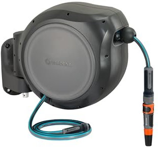 GARDENA 20502 Gartenschlauchtrommel, einziehbar, 75' x 1/5.1 cm Schlauch, Wandmontage, automatisches Einziehen & Längenverriegelung für einfache Bewässerung, robuste Schwenkhalterung 180°, inklusive