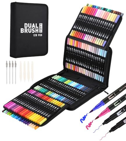 Goxiry Dual Brush Pen Set, Filzstifte Set 120 Farben Aquarellstifte mit Zwei Spitzen für Zum Ausmalen, Zeichnen, Bullet Journal, und Schulbedarf