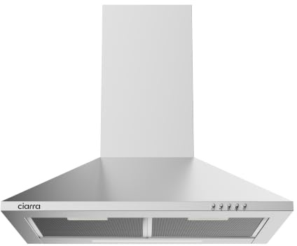 CIARRA Dunstabzugshaube 60 cm Umluft Abluft 380 m³/h Leise 62 dB Pyramide Wandmontage Wandhaube 3 Geschwindigkeitsstufen verstellbare Abzugshaube für Küchen mit LED-Beleuchtung Silber Edelstahl