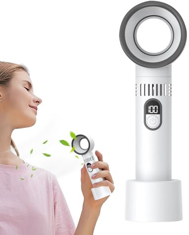 Ventilador de mano - Ventilador de mesa, -ni ventilador de mano de 22 cm - Ventilador USB portátil de 5 W con batería tipo C de 1200 mAh, sin aspas, 5 velocidades, pantalla táctil, ideal para oficin