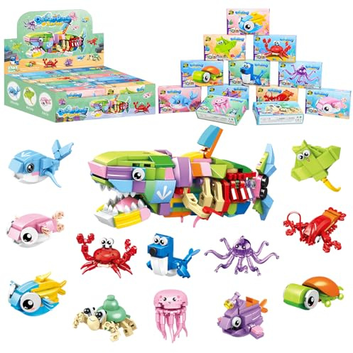 PATEMZON Klemmbausteine Meerestier, Bausteine Meerestiere Set, 12pcs Mini Baustein Set, Tiere Bausteine, Building Blocks für Jungen Mädchen Ostereier Mitgebsel Kindergeburtstag Gastgeschenke