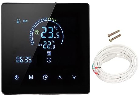 Termostato Digital 16A para Calefacción Eléctrica, Programable, Pantalla LCD, 90V - 240V, Negro Sin WiFi - Control Preciso, Función Programación, Uso en Hogar y Oficina (Tipo 1)