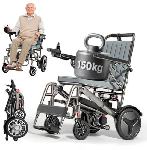 ZQHQKJ Elektrischer Rollstuhl Faltbar Leicht, mit fernbedienung, 50KM Lange, mit Gummi Luftbereifung,400W Outdoor Elektrorollstuhl bis150KG,Für Die ältere, Behinderte Menschen,12Ah