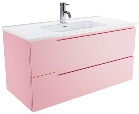 Parama Mobile Bagno Sospeso 60 cm 2 Cassetti Rosa Cipria Opaco Con Lavabo Mod. Ardenne