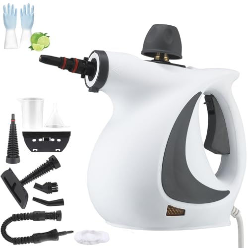 Limpiador a Vapor Portátil Redhut, Vaporeta Limpieza Hogar Móvil con Bloqueo de Seguridad, Pistola de Vapor con 9 Accesorios Para Todo Tipo de Muebles Tapizados, Automóviles, Ventanas, Pisos (1)