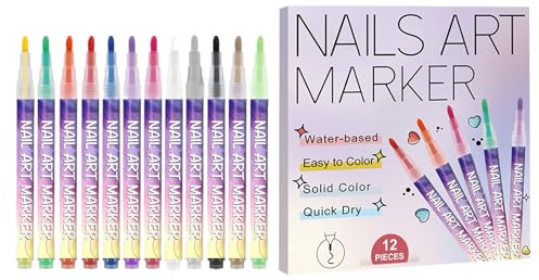 Penna Per Disegni Unghie 3D 12 Colori Strumenti Manicure | Design Unghie Puntinatura Liner Pennello Per Principianti Casa Festa Viaggio Matrimonio Compleanno Natale