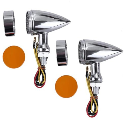 ANDRESLAD Luz Indicadora de Señalización para Motocicleta LED Retro Intermitentes de Aluminio Bicolor Luz de Posición para Moto Estilo Vintage Electrochapada Par de Luces para Reemplazo