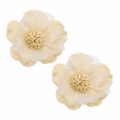 PATIKIL Grandes Broches En Fleurs En Tissu, 2Pcs Élégantes Broches En Rose En Tissu Grande Broche Délicate Camélia En Satin Épingle De Revers Robe De Mariage Tenue Costume, Jaune Clair