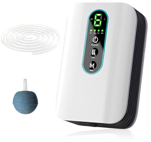 Aquarium Luftpumpe: USB Leise Sauerstoffpumpe, Aufladbar Luftpumpe Aquarium, Aquariumpumpe für Angeln im Freien und Stromausfälle, 1,5-2L/min (1 Auslass)