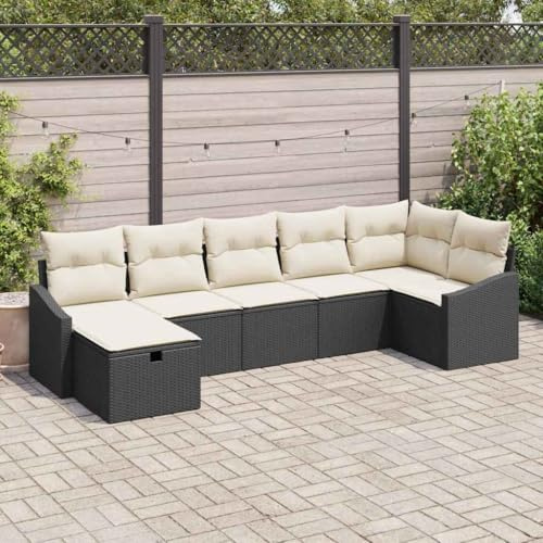 Tonture Garten Loungeset 7-teilig, Poly-Rattan Sofa Set mit Kissen, modular, wetterfest, für Terrasse, Balkon, Außenbereich, UV-beständig, Anthrazit