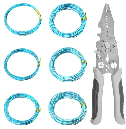 6 Pcs Bonsai Wire, 6 Sizes of Landscaping Edging Made from Durable Aluminum Material, Equipped with 1 Pcs Wire Stripper Suitable for Indoor Potted Plant Arrangements and Ornamental Piece Crafting