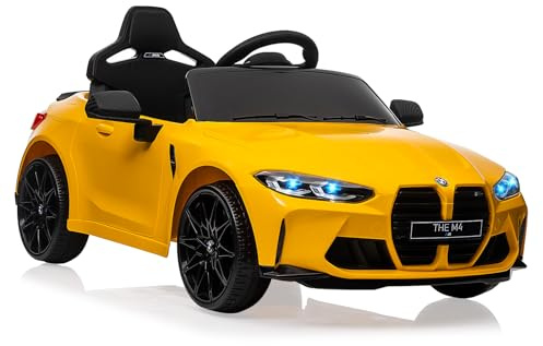 Kinder Elektroauto 12V - Offiziell Lizenziertes BMW Kinderauto, Mit Eltern-Fernbedienung, Notbremse & Soft-Start, MP3-Player, LED-Scheinwerfer, Musik, Hupe - Für Kinder Ab 3 Jahren, Gelb