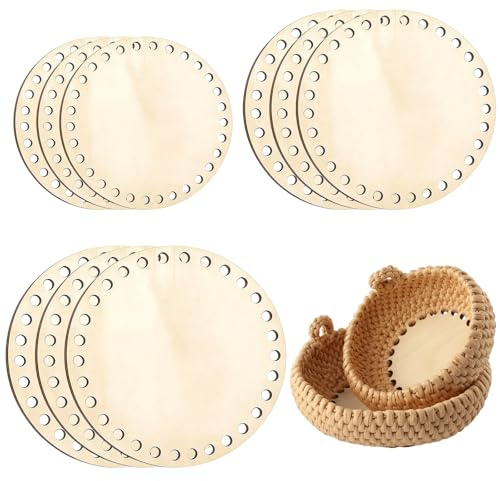 9 Stück Holzboden für HäKelkorb, Korbboden Zum HäKeln(10/15/17,5 cm je 3 Stück), Korbboden zum Häkeln für Häkelkorb Korb Häkeln Heimdekoration DIY Korb Webbedarf Basteln