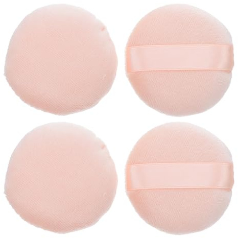 Borla de Polvos Sueltos Redonda 4 Piezas Algodón Rosa para Maquillaje