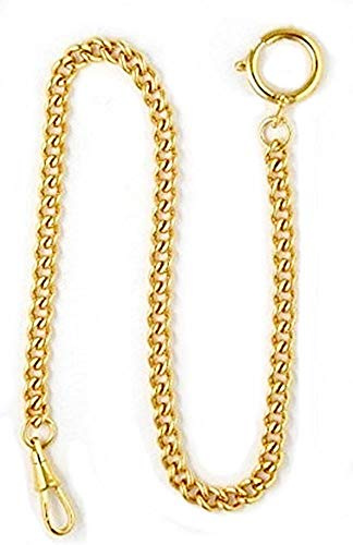 Dueber - Cadena de reloj de bolsillo de acero inoxidable chapada en oro amarillo con anillo de resorte