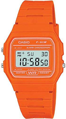 Casio Unisex 37.00mm Quartz Watch with LCD Digital dial and Orange Rubber Strap Strap F-91WC-4A2EF