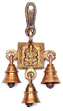 shubh labh Dios Ganesha/Ganesha pared colgantes con campanas latón metal para puerta Decor, Shri Ganesh-3Bells