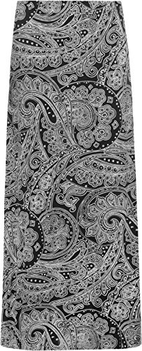 WearAll Women's Paisley Print 70S Boho Stretch Long Maxi Skirt 14-28 - Black - 14
