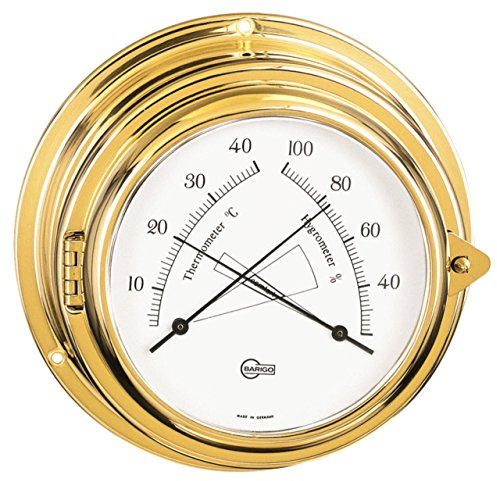 Barigo Bullaugen-Comfortmeter Thermo/Hygrometer Messing poliert Ø 15cm - arabische Ziffern