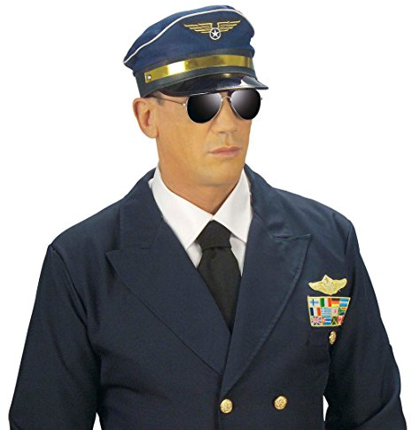 Piloten Mütze Flugzeug Pilotenmütze blau Pilot Fliegermütze Schirmmütze Fasching Flieger Kopfbedeckung Flugkapitän Kapitän Faschingsmütze Uniformen Mottoparty Accessoire Karneval Kostüm Zubehör
