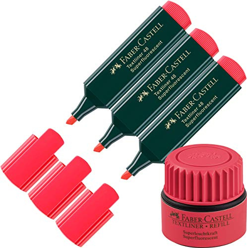 Faber-Castell Textmarker (3 Textmarker + Nachfüller, rot)