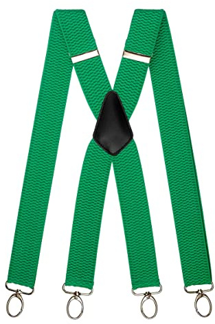 Olata Tirantes Anchos y Resistentes en X con Mosquetones – 4 cm de Ancho, Ajustables, Unisex, Ideales para el Trabajo y el Día a Día. Verde (Clips de Plata)