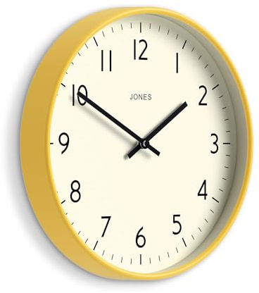 Jones Clocks® Studio clock | Modern round wall clock | 30cm | Yellow | Easy to read numbers | Versatile design for kitchen, living room or office