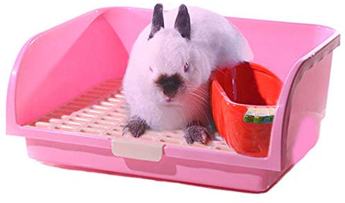 Oncpcare Super große Kaninchentoilette, kleine Tiertoilette, quadratisch, Kaninchentoilette, Meerschweinchentoilette, Haustiertoilette, Chinchilla, Töpfchentrainer (Rosa)