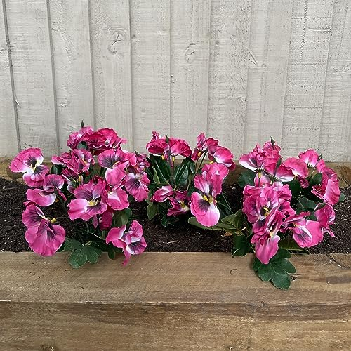 Garden 365 Artificial ​Pansy Flowers - Fake Plants for Outdoor ​or​ Indoor Use - Faux Flower Decorations ​with Fade Resistant Colour - POTS NOT INCLUDED (5 Pack - Pink)