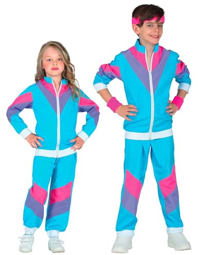 W WIDMANN MILANO Party Fashion - Kinderkostüm Trainingsanzug | Jacke und Hose, Retro 80er Jahre Outfit, Jogginganzug für Karneval, Mottoparty