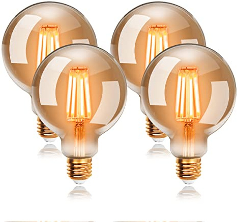 EXTRASTAR Ampoules LED 6W Edison Vintage G80, Blanc Chaud 2200K E27, 6W (equivalent à 48W), Ampoule Rétro à Filament, Rétro Antique Lampe décorative, Non-Dimmable, Lot de 4