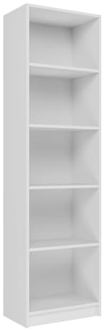 ADGO Schmales Bücherregal Weiß mit Trennwänden 50x30x181 cm, hohes Regal, Büroregal, Wandregal, Bücherregal