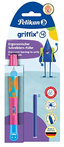Pelikan® Füllhalter Griffix zum Schreiblernen | Mittelfeder | Für Tinte | Für Linkshänder | Büro Schule Arbeit | Kalligraphie Komfortables und glattes Schreiben